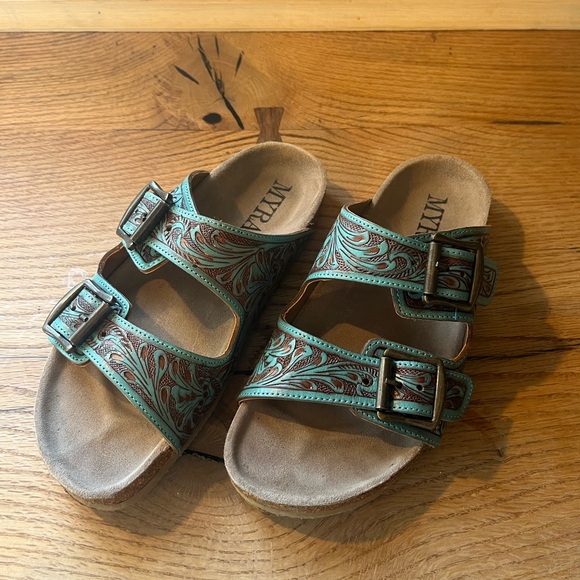 Myra Bag Hand Tooled Genuine Leather Sandals - Picture 4 of 9